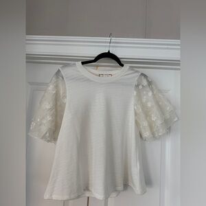 Eri-Ali Flutter White Butterfly Floral Sheer Sleeve Blouse XS